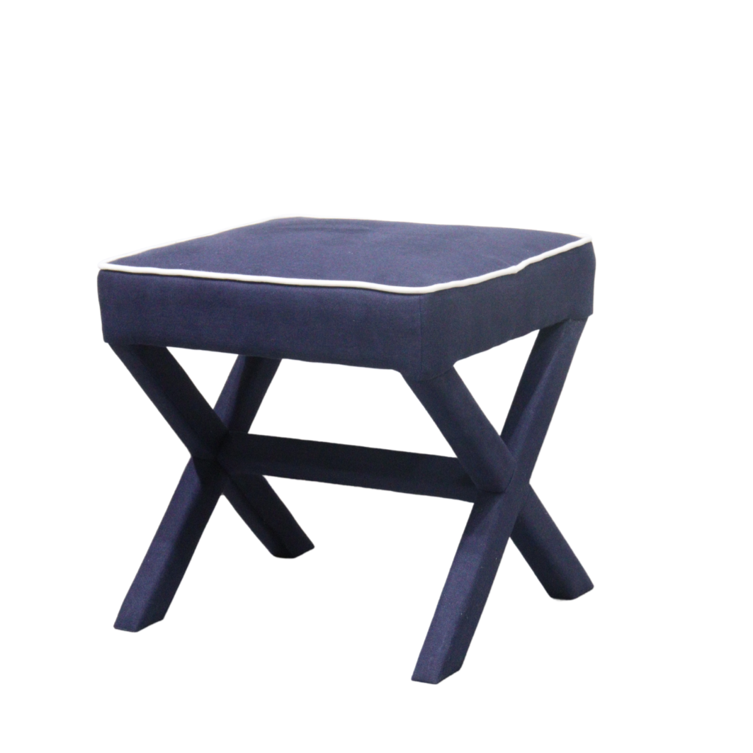 Lauren Linen Cross Back Small Bench Navy 50cm wide x 45cm deep x 49cm high