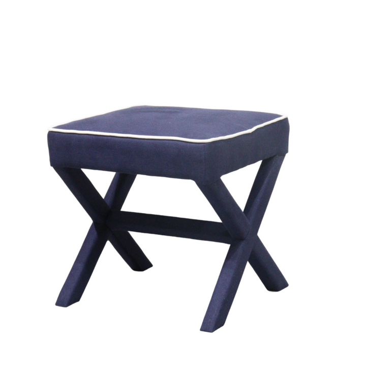 Lauren Linen Cross Back Small Bench Navy 50cm wide x 45cm deep x 49cm high