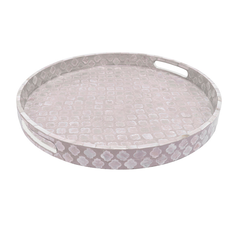 Quatrefoil Round Mother Of Pearl Tray- Neutral