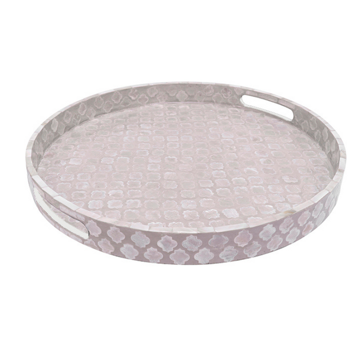 Quatrefoil Round Mother Of Pearl Tray- Neutral