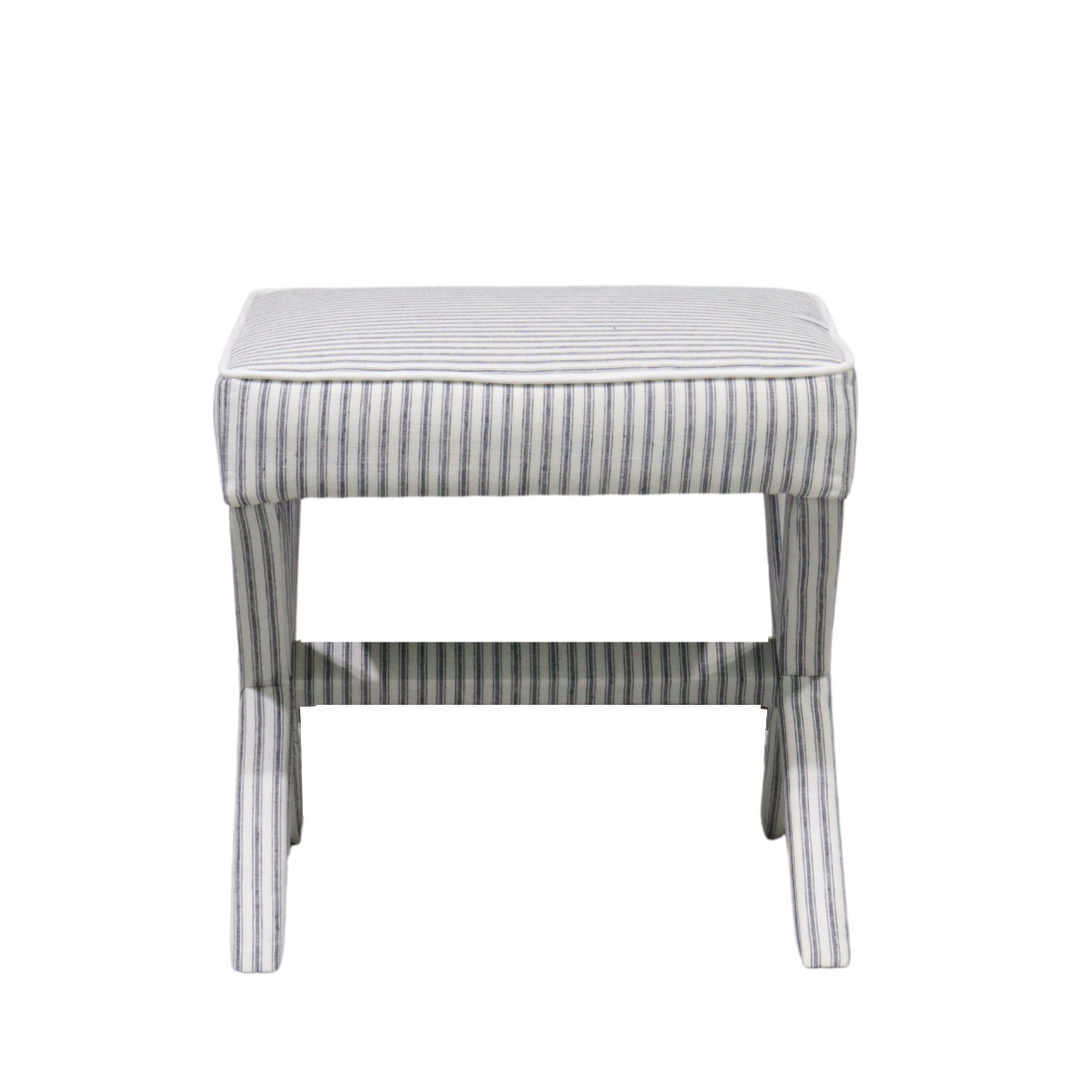 Lauren Linen Cross Back Small Bench Stripe Navy Blue 50cm wide x 45cm deep x 49cm high
