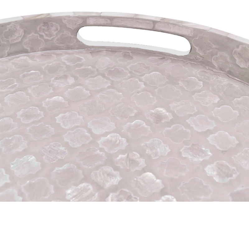 Quatrefoil Round Mother Of Pearl Tray- Neutral