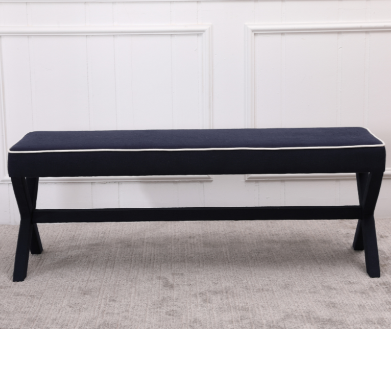 Lauren Linen Cross Leg Medium Bench Seat Navy 135cm wide x 45cm deep x 49cm high