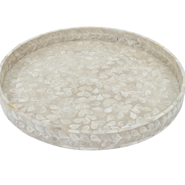 Vine Neutral Round Mother Of Pearl Tray
