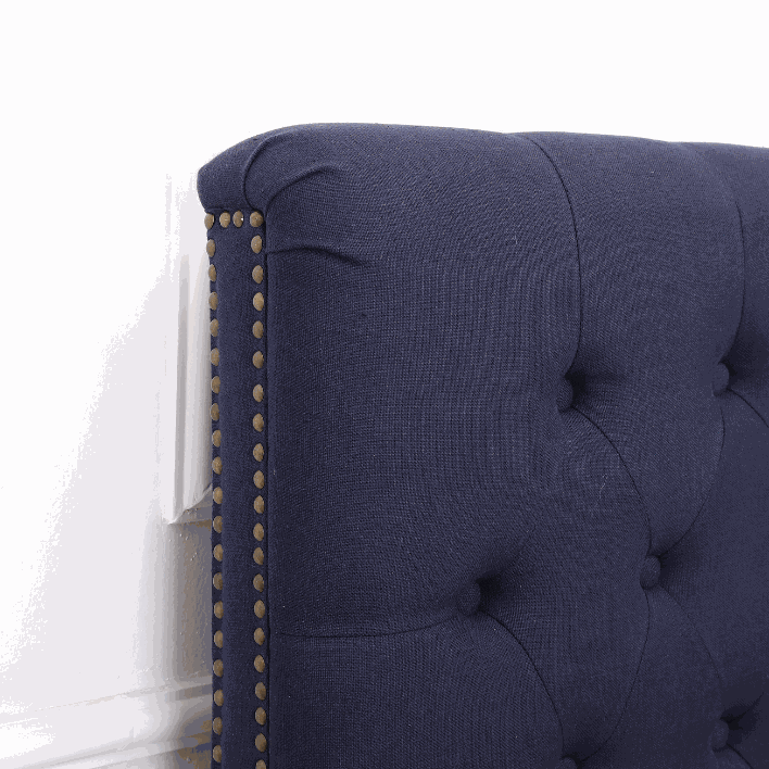 Charlotte Chesterfield Linen Bedhead Double Navy Square