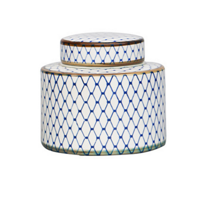 Nikita Ginger Jars- 3 sizes available Blue & White Geometric Small
