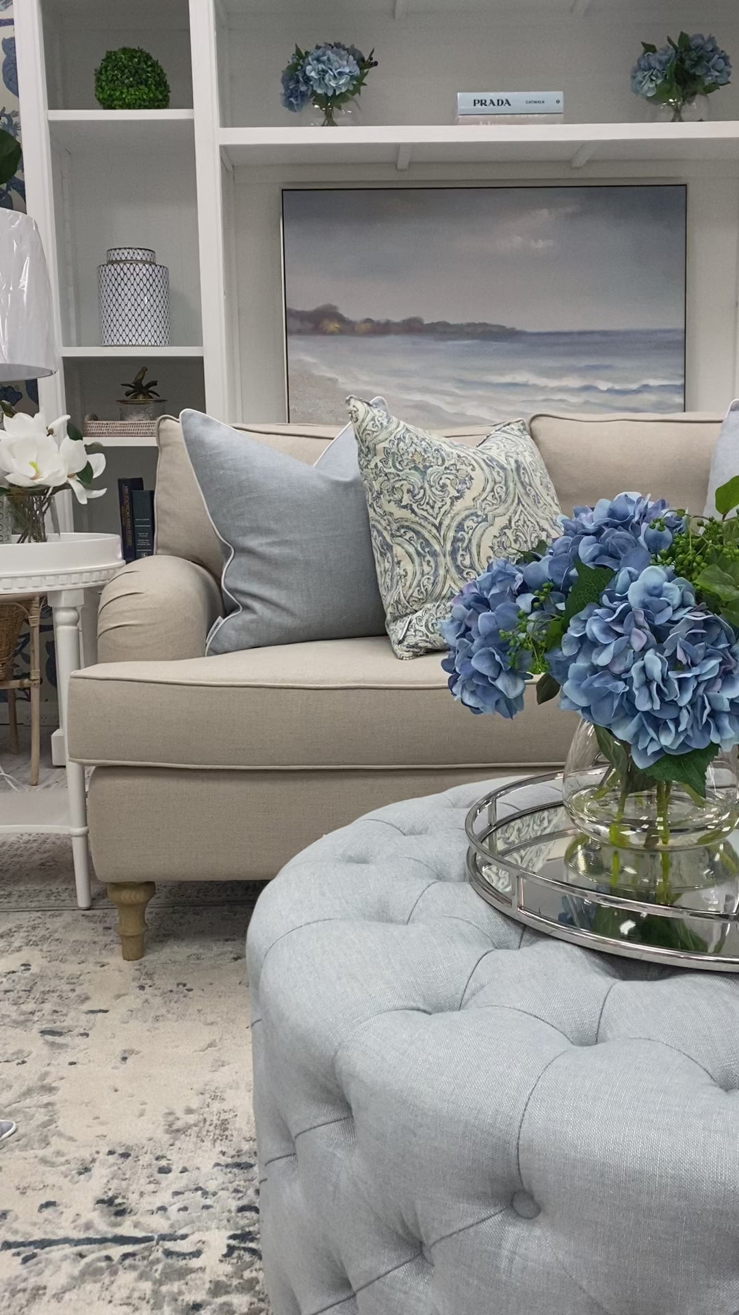 Charlotte Tufted Linen Round Upholstered Ottoman