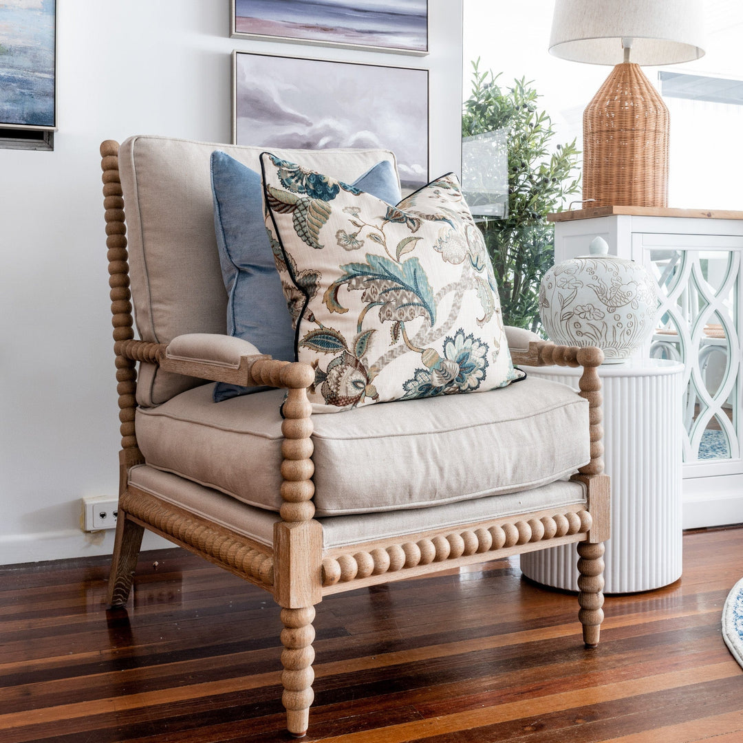 Bobbin Linen And Oak Armchair