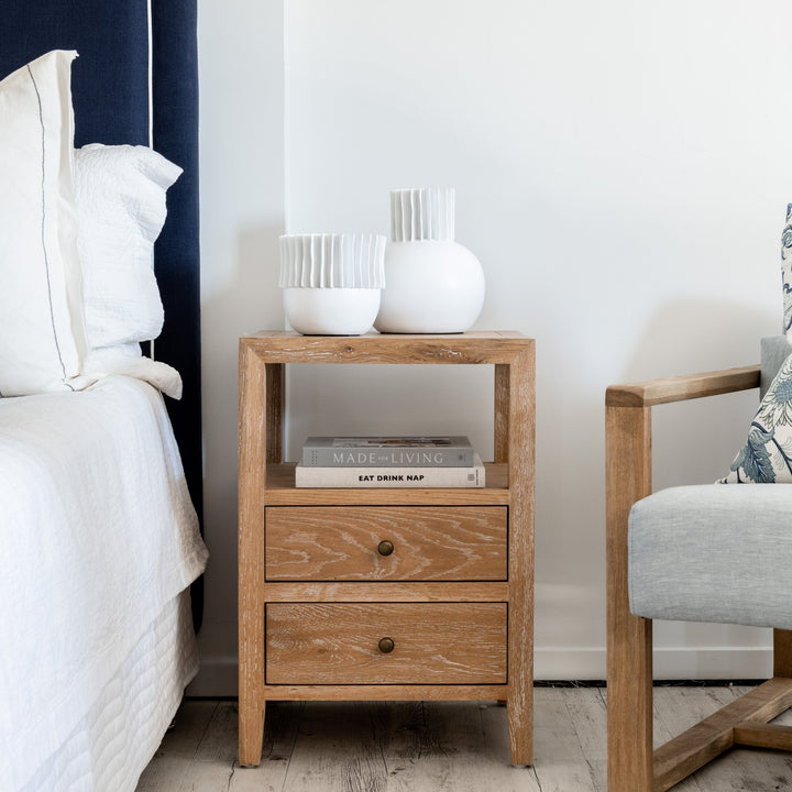 Elliot Small Bedside Table Whitewash Oak 50cm wide x 45cm deep x 65cm high