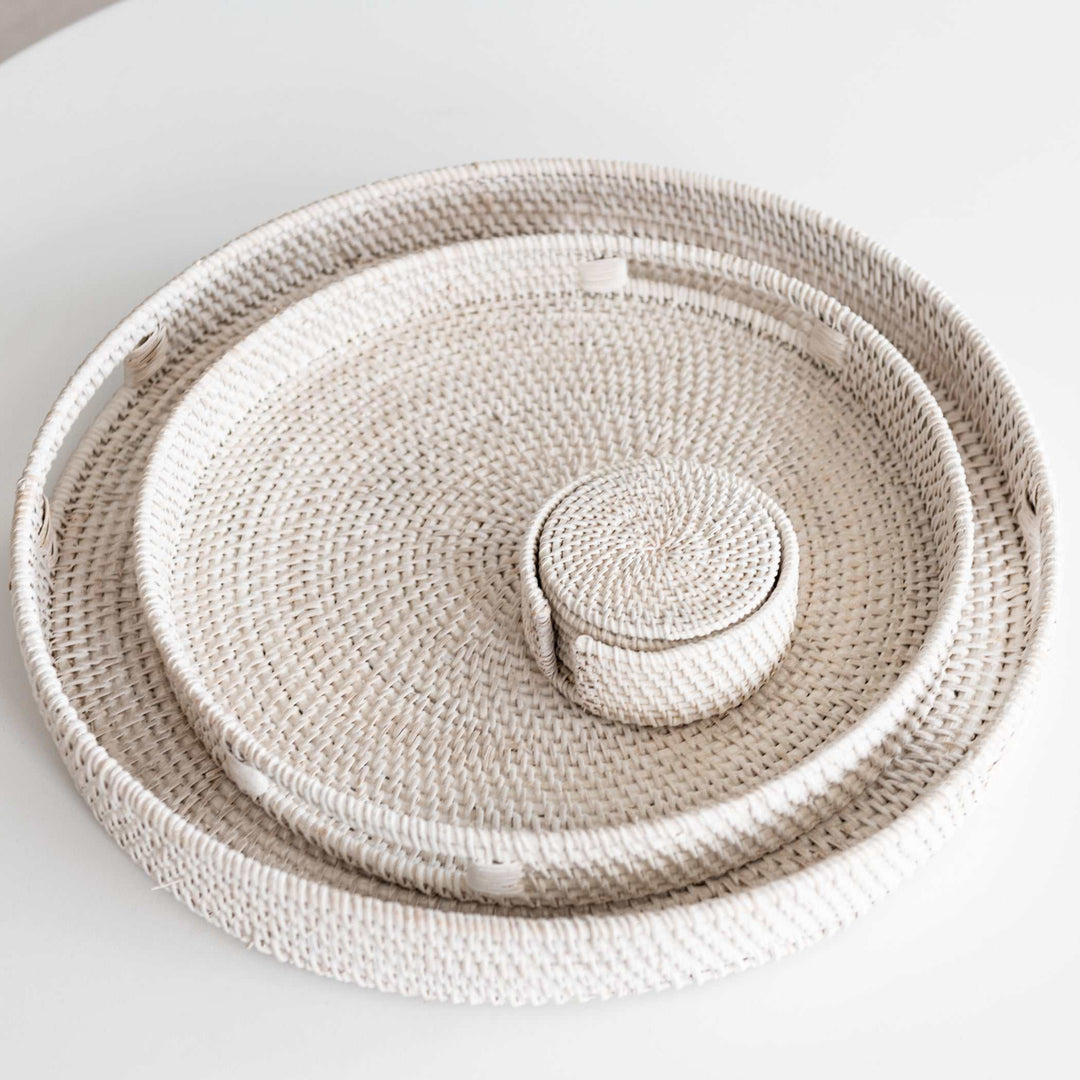 Morning White Rattan Tray Round