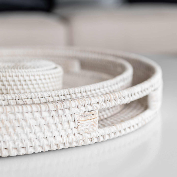 Morning White Rattan Tray Round