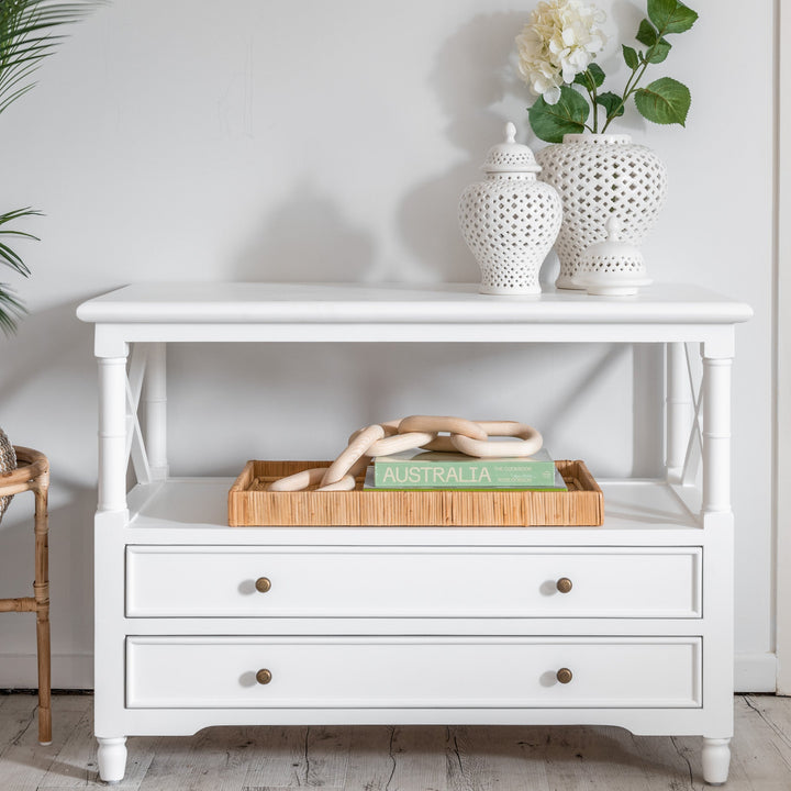 Jessica Hamptons Storage Unit- Brisbane Satin White 100cm w x 55cm d x 72cm h