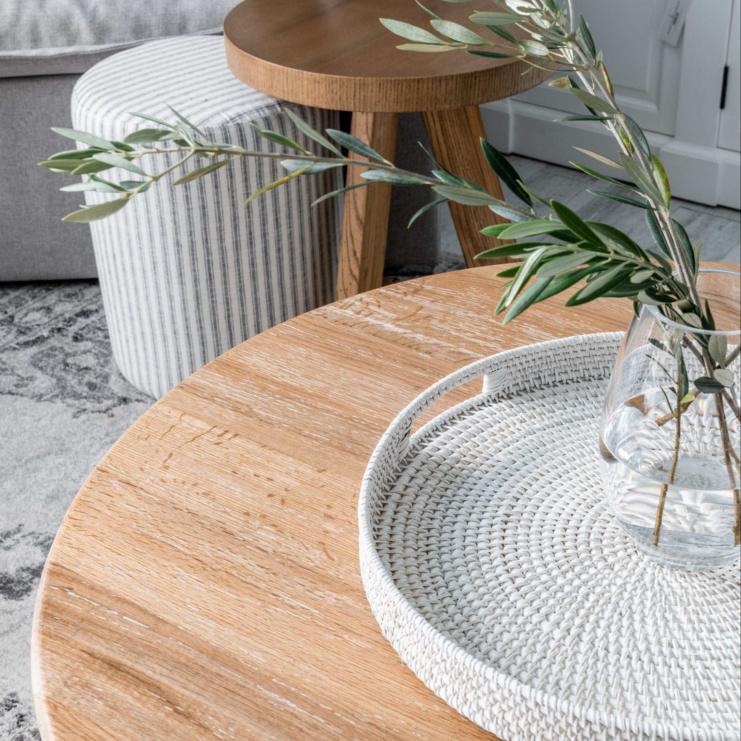 Morning White Rattan Tray Round