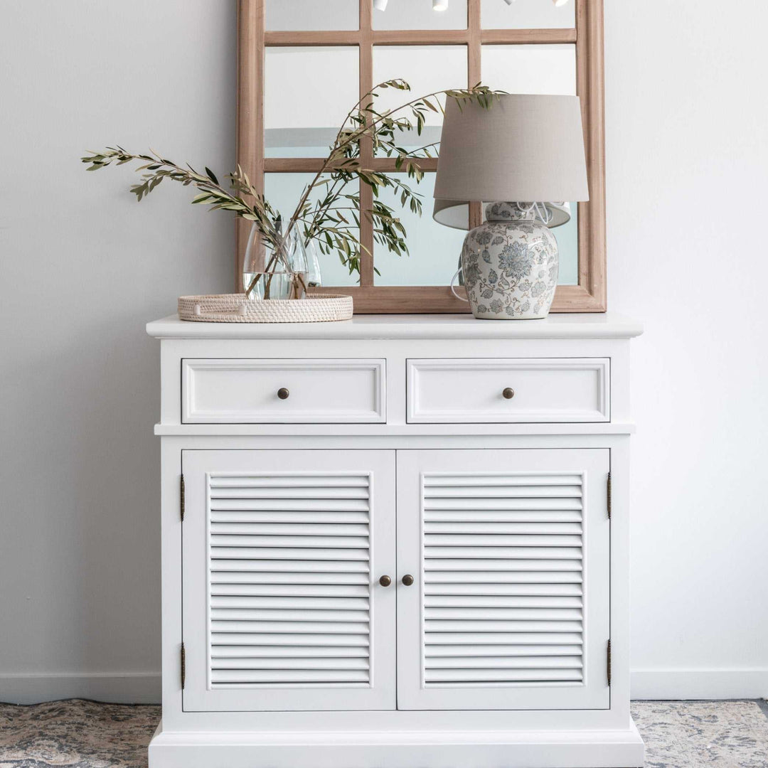Plantation Small Louvre Buffet Satin White 100cm wide x 48cm deep x 90cm high