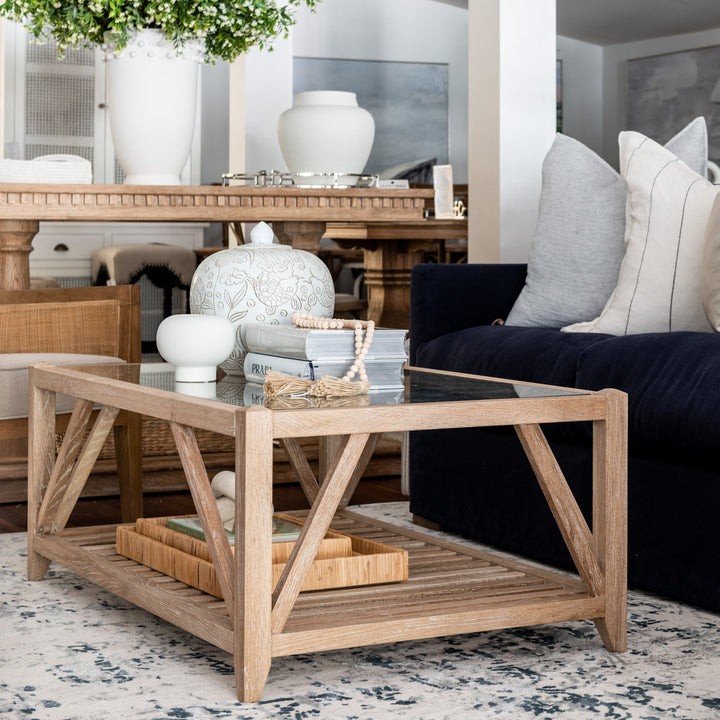 Samuel Oak And Glass Coffee Table Whitewash Oak 120cm wide x 70cm deep x 45cm high