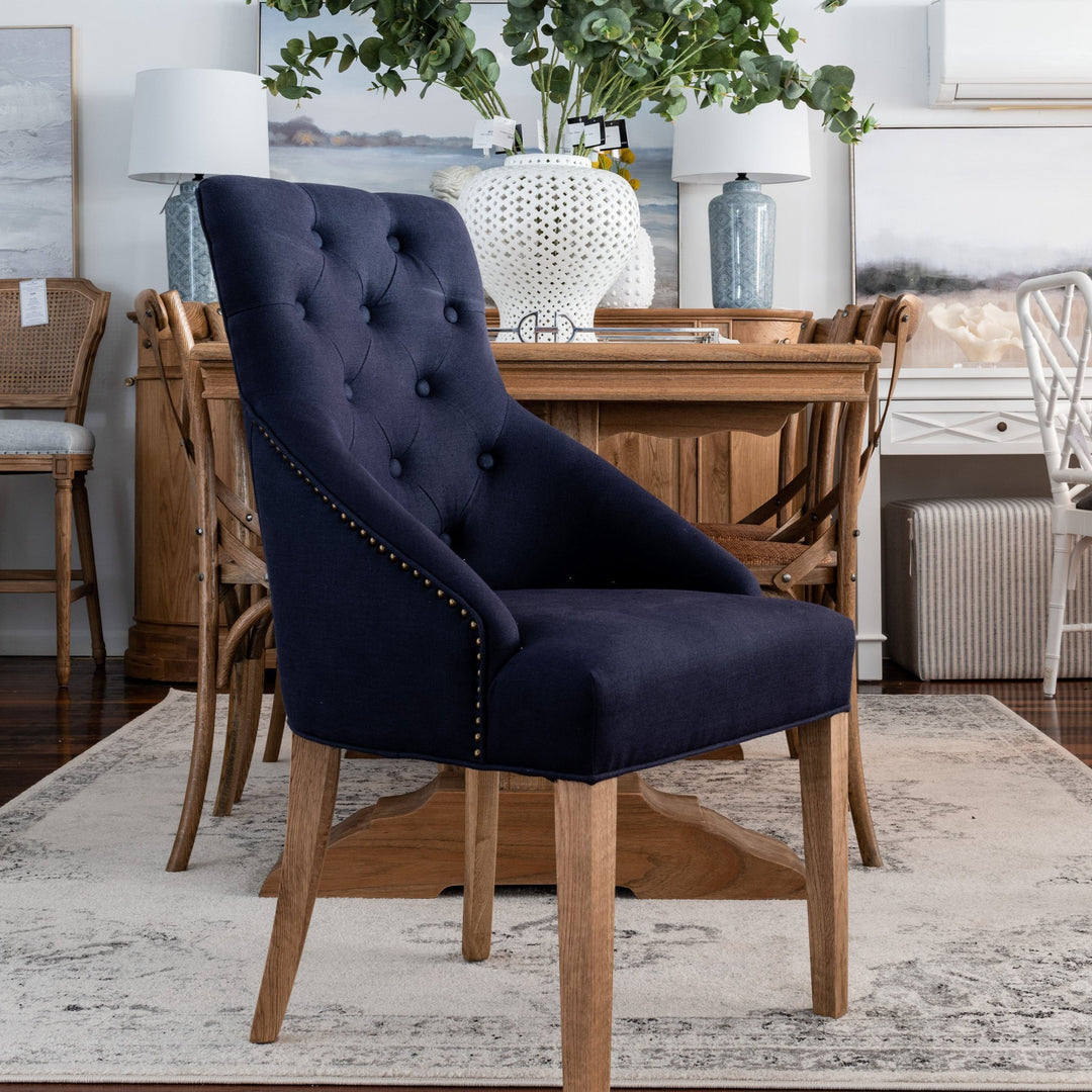 Leopold Upholstered Linen Dining Chair Navy