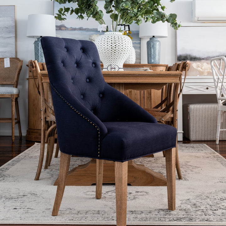 Leopold Upholstered Linen Dining Chair Navy
