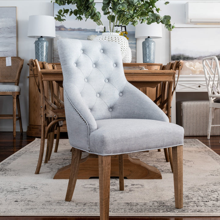 Leopold Upholstered Linen Dining Chair Duck Egg Blue
