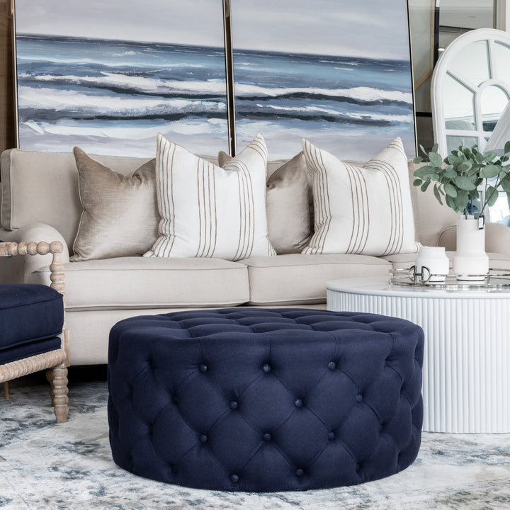 Charlotte Tufted Linen Round Upholstered Ottoman