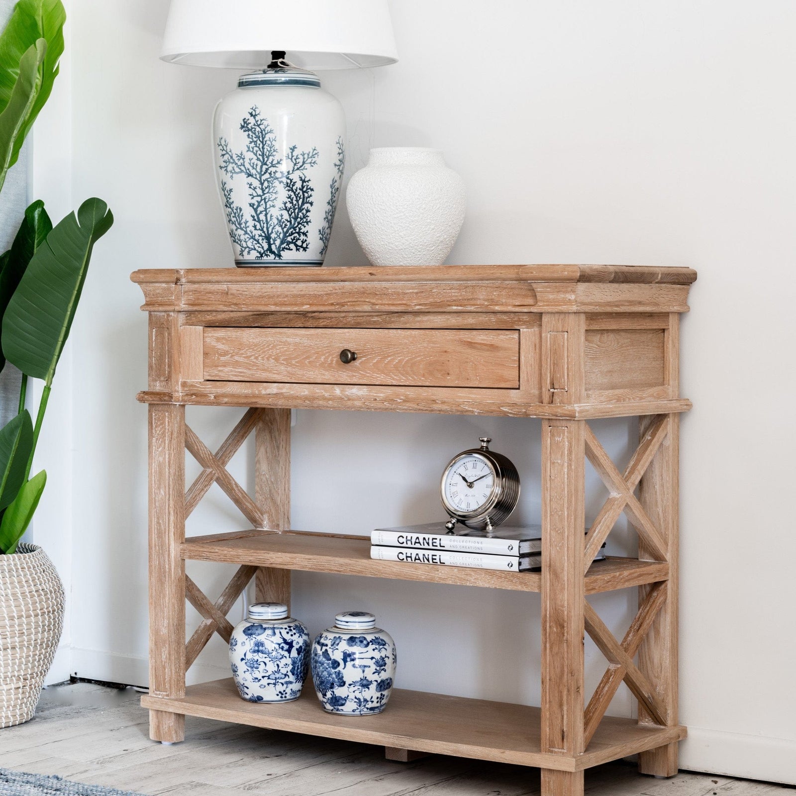 North Harbour Small Console Table Whitewash Oak 90cm wide x 35cm deep x 80cm high