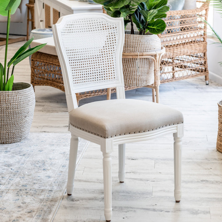 April Luxury Upholstered Dining Chair Satin White Oatmeal