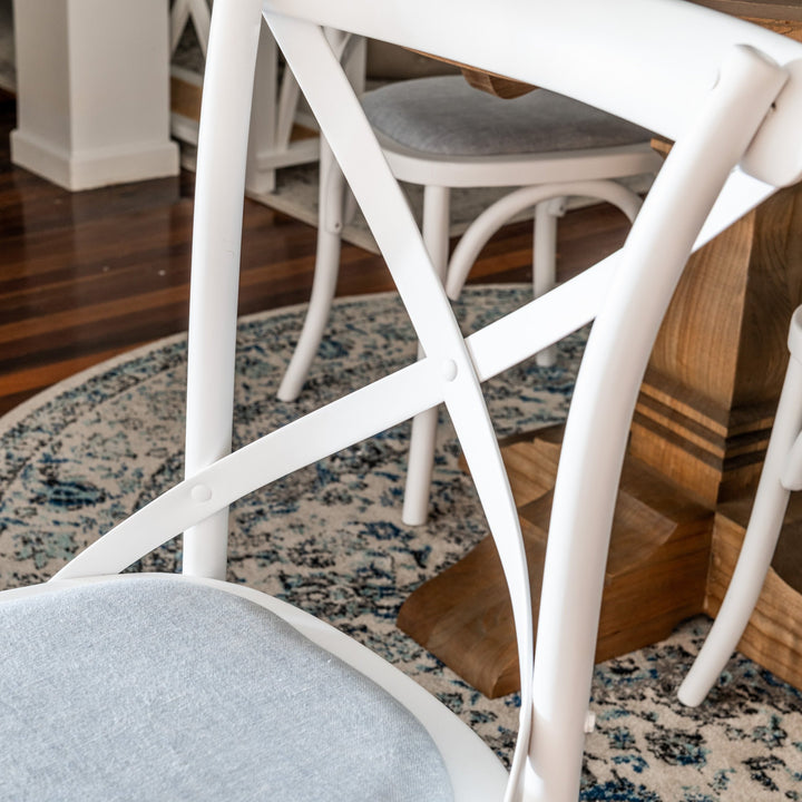 Carter Cross-back Dining Chair With Linen Seat Satin White Duck Egg Blue