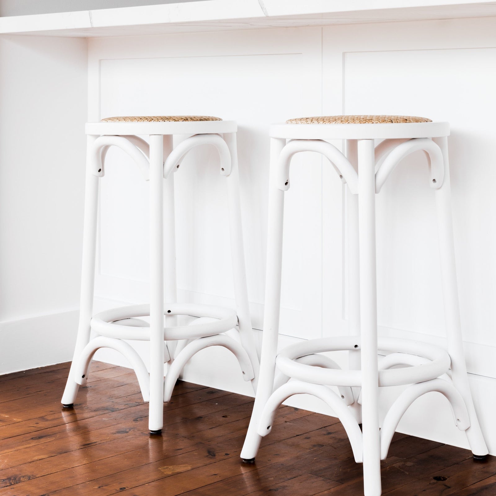 Carter Round Rattan Kitchen Stool Satin White Rattan