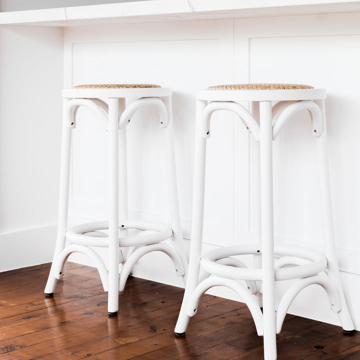 Carter Round Rattan Kitchen Stool Satin White Rattan