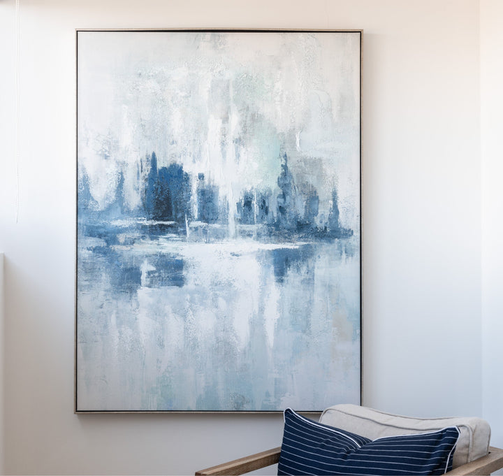 Nautical Hues Canvas In Antique Silver Frame 90cm W x 120cm H Abstract Blue