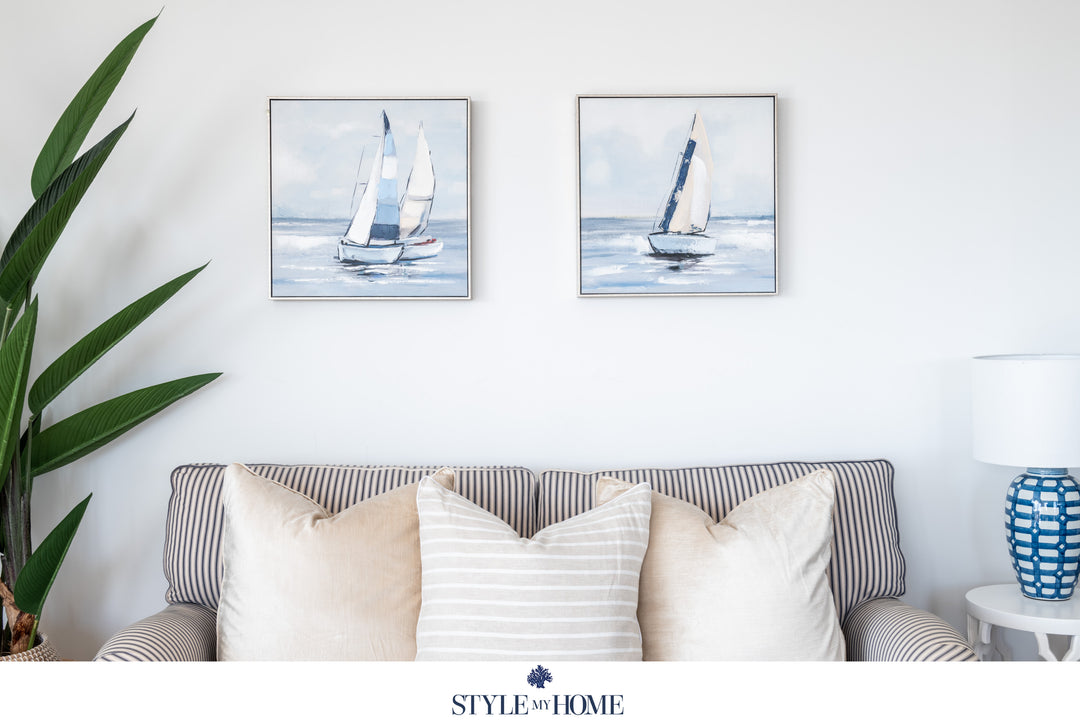 Sailing Day 1 Decorative Canvas In Antique Silver Frame