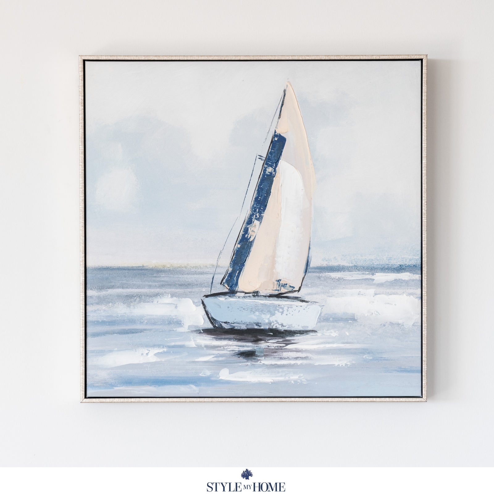 Sailing Day 1 Decorative Canvas In Antique Silver Frame 50cm w x 50cm h x 5cm d