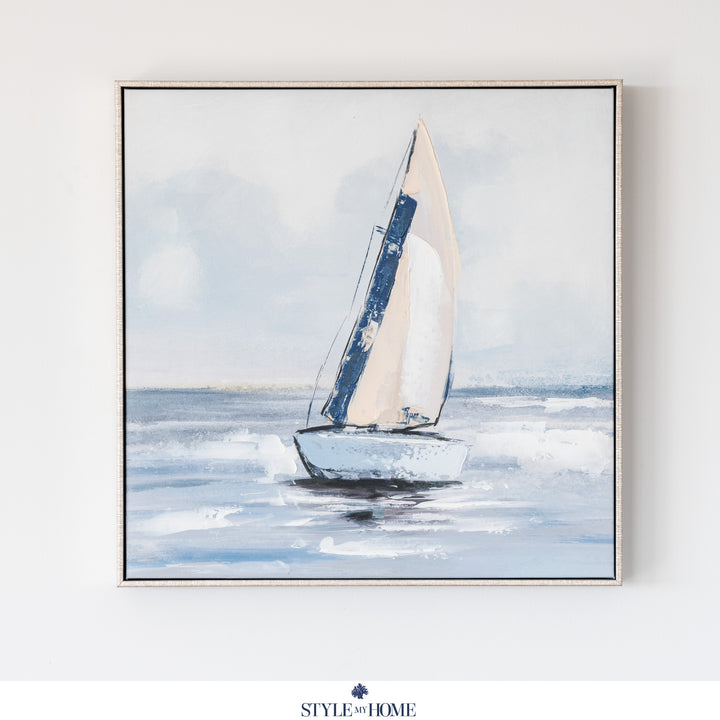 Sailing Day 1 Decorative Canvas In Antique Silver Frame 50cm w x 50cm h x 5cm d