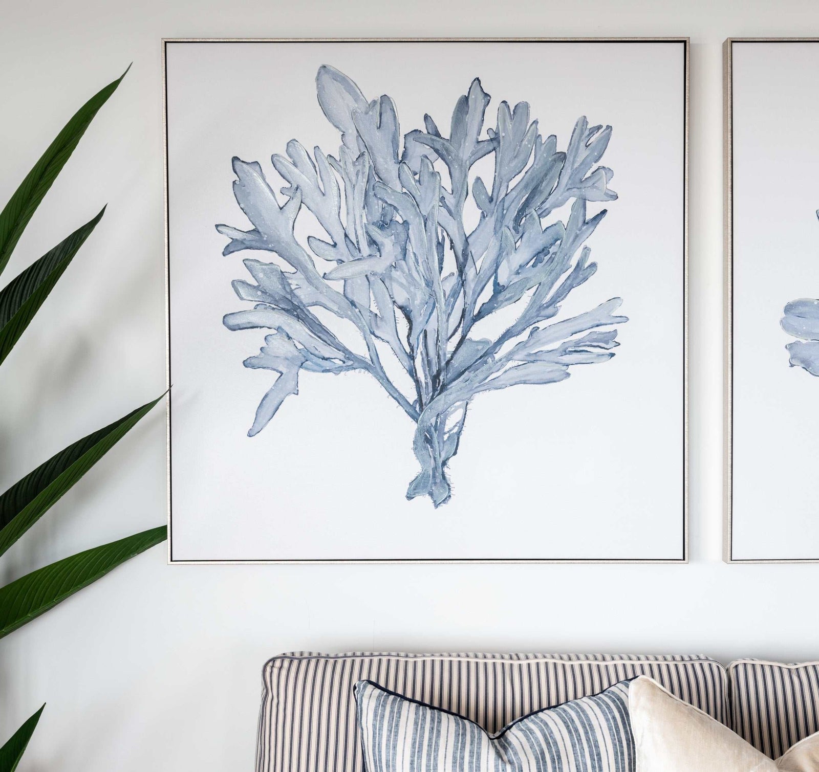 Blue Coral 1 Canvas In Antique Silver Frame Nautical Blue 100cm W x 100cm H