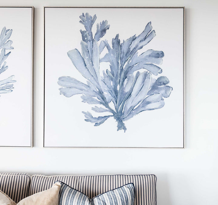 Blue Coral 2 Canvas In Antique Silver Frame Nautical Blue 100cm W x 100cm H