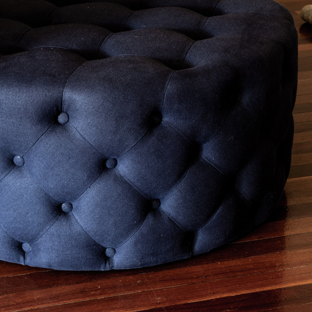 Charlotte Tufted Linen Round Upholstered Ottoman