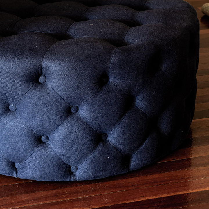 Charlotte Tufted Linen Round Upholstered Ottoman