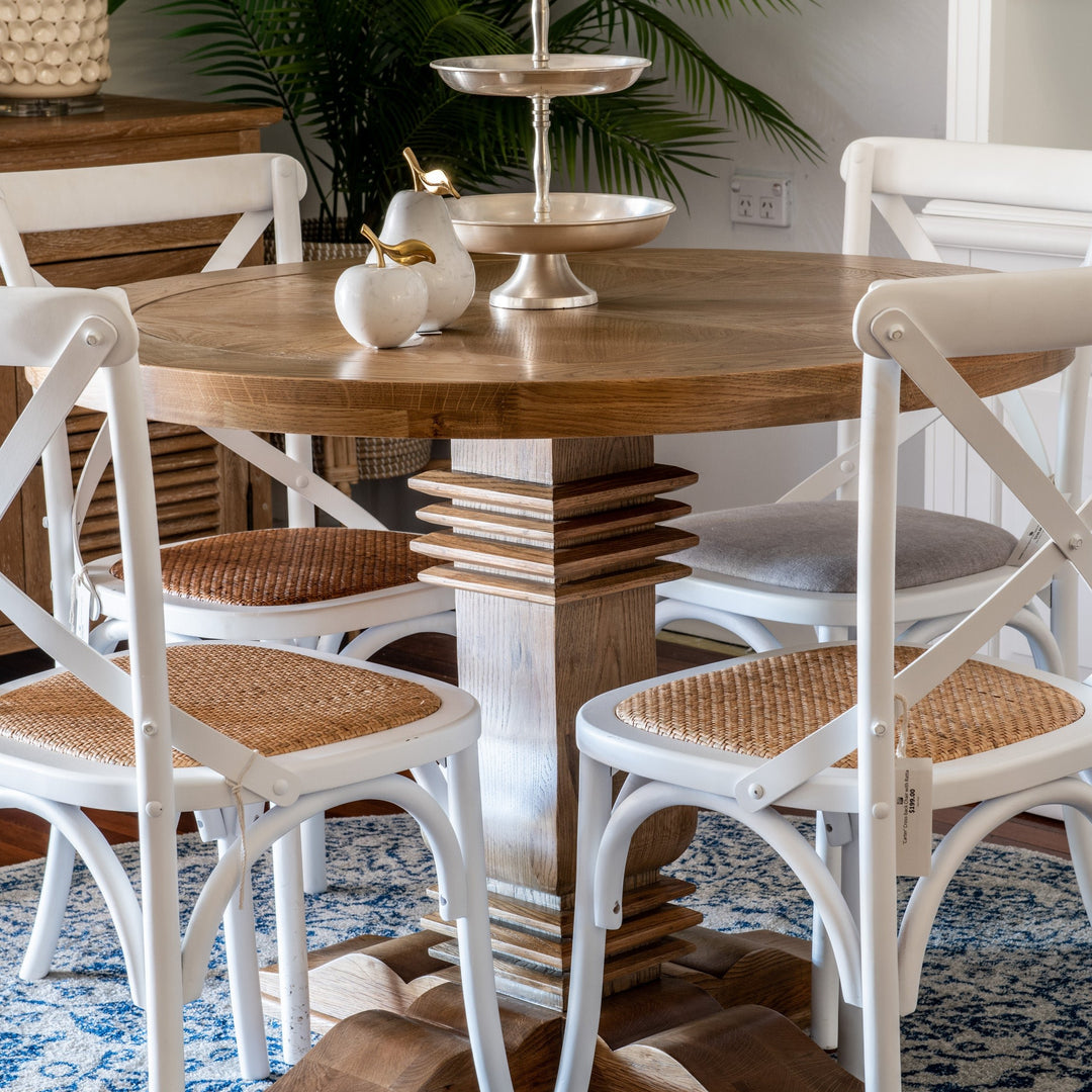 Hannah Parquetry Round Dining Table With Natural Base