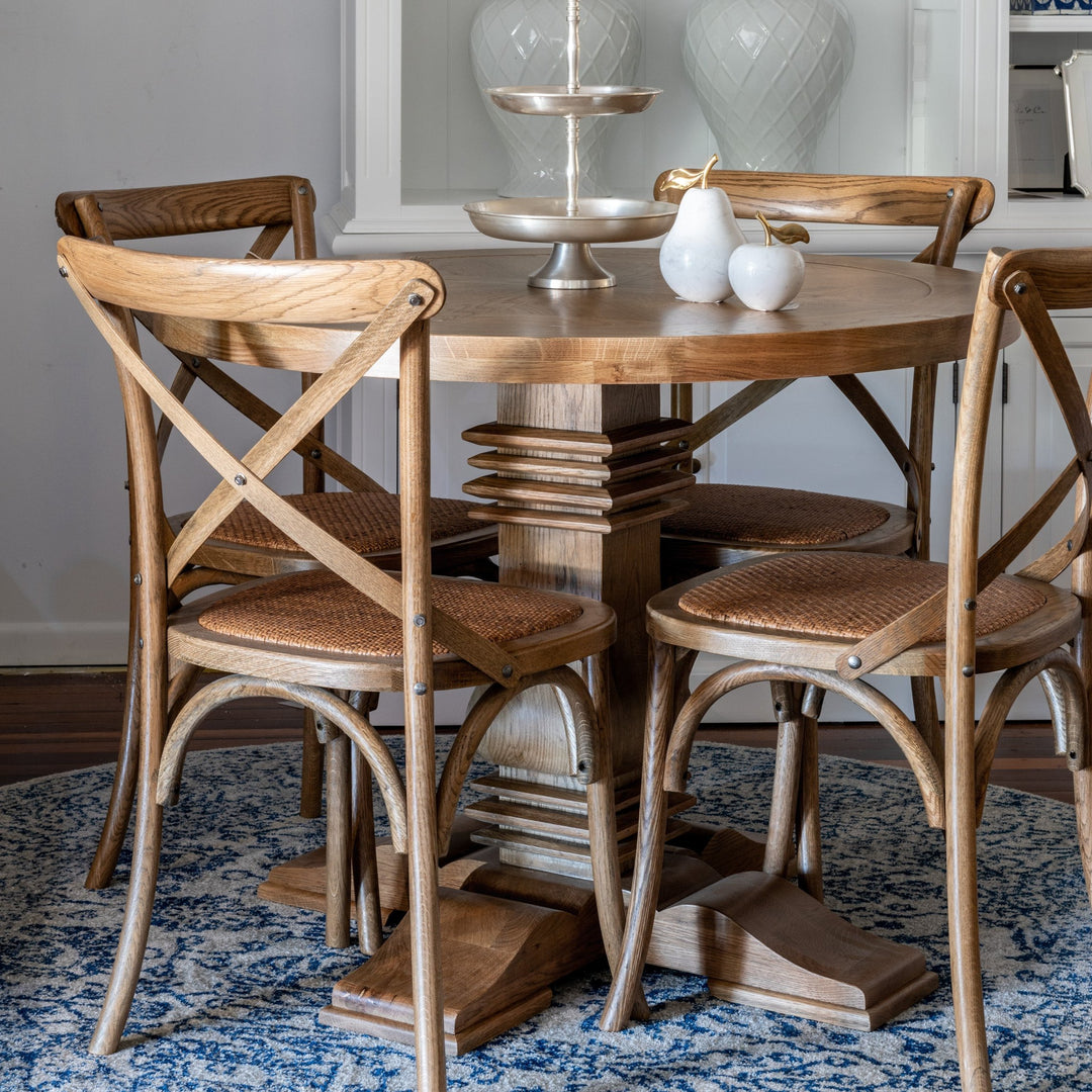 Hannah Parquetry Round Dining Table With Natural Base