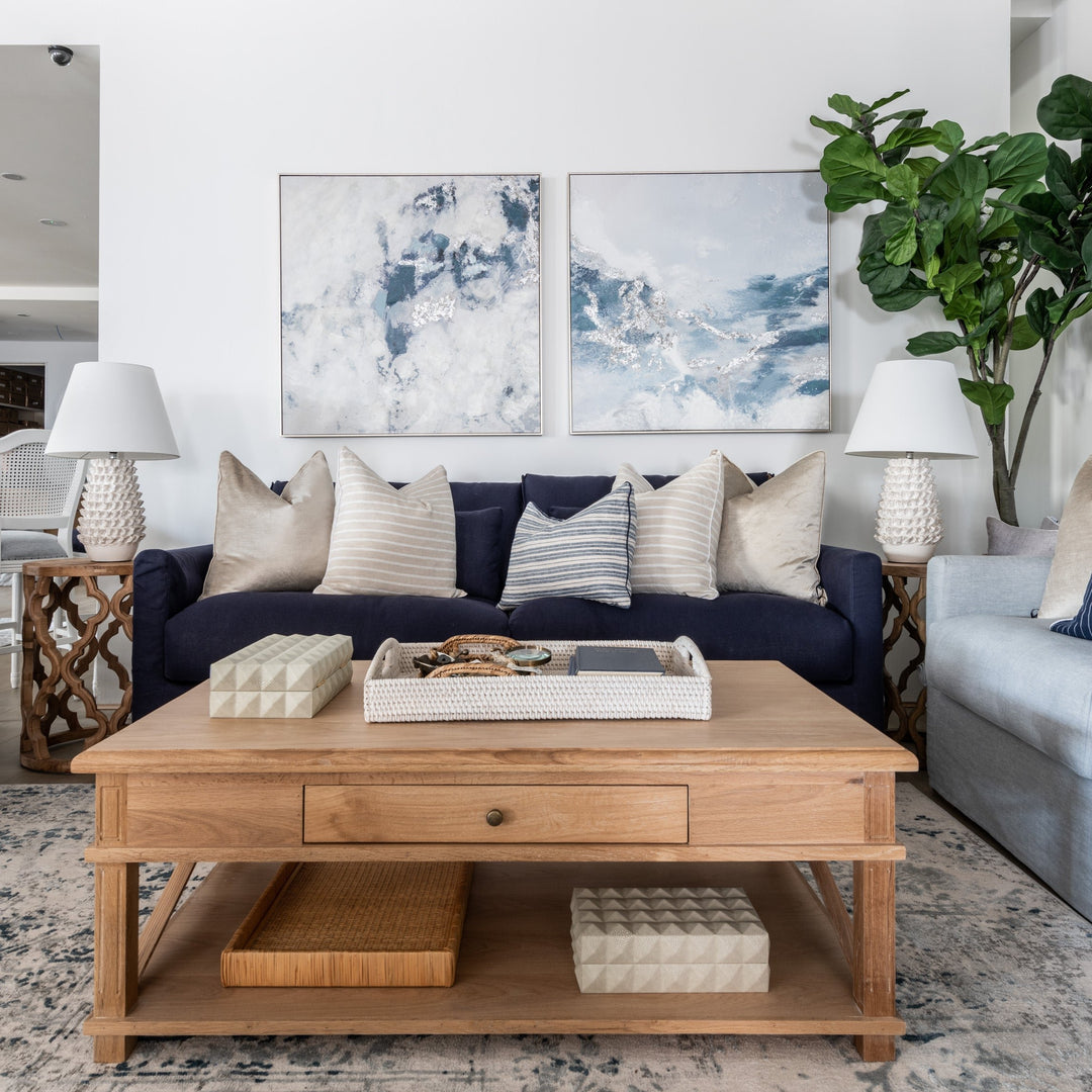 South Beach Hamptons Cross Leg Coffee Table Whitewash Oak 120cm wide x 70cm deep x 45cm high