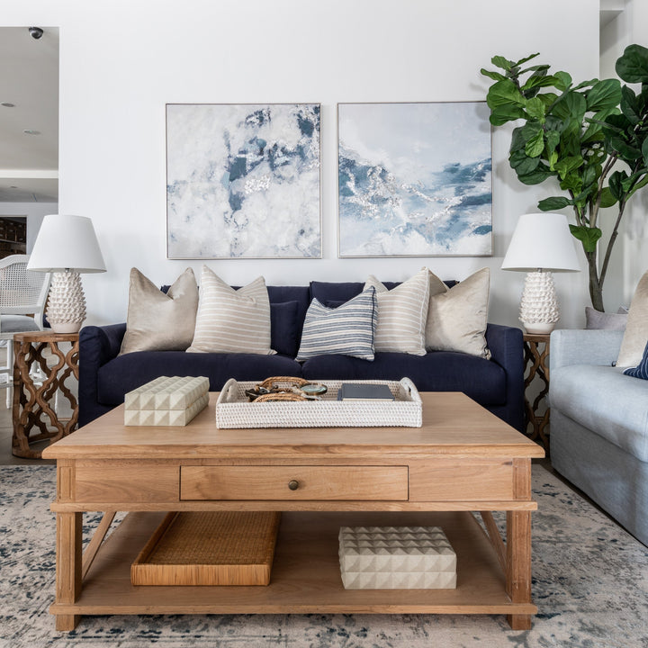 South Beach Hamptons Cross Leg Coffee Table Whitewash Oak 120cm wide x 70cm deep x 45cm high