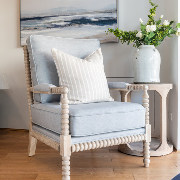 Bobbin Linen And Oak Armchair