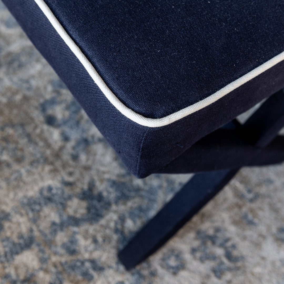 Lauren Linen Large Bench Seat Navy 160cm wide x 45cm deep x 49cm high