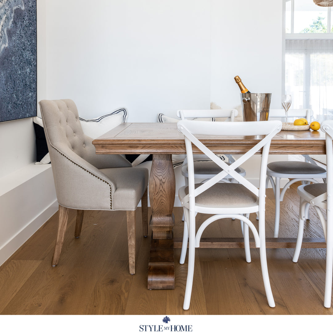 Carter Cross-back Dining Chair With Linen Seat