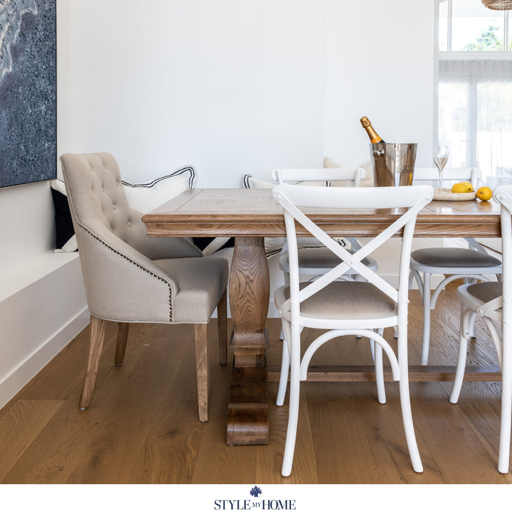 Carter Cross-back Dining Chair With Linen Seat