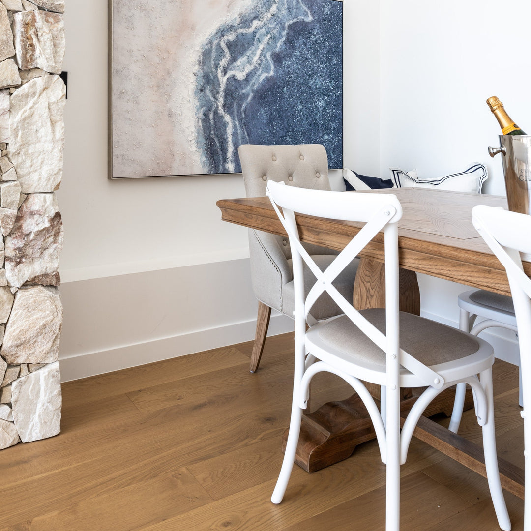 Carter Cross-back Dining Chair With Linen Seat Satin White Oatmeal
