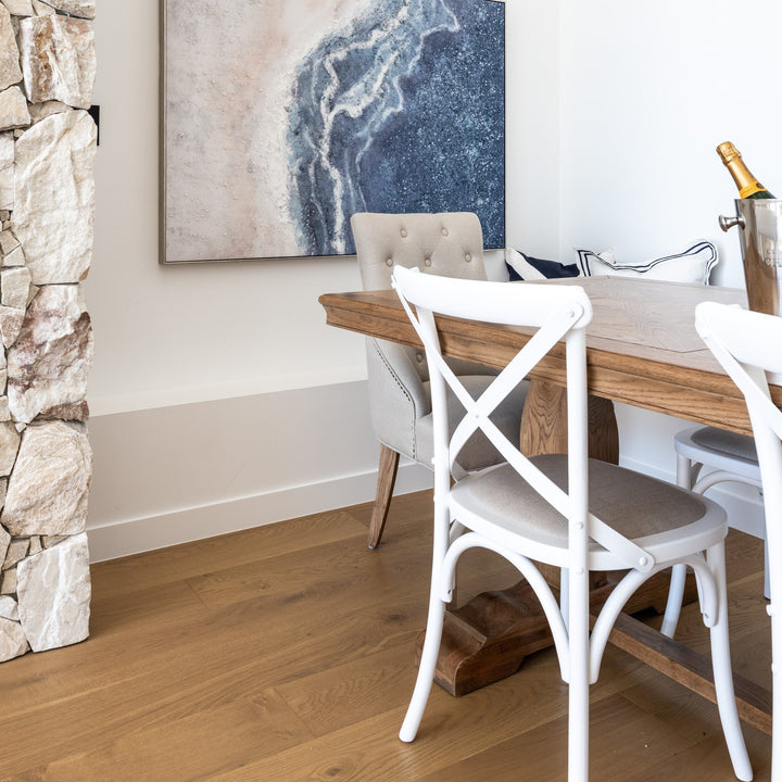 Carter Cross-back Dining Chair With Linen Seat Satin White Oatmeal