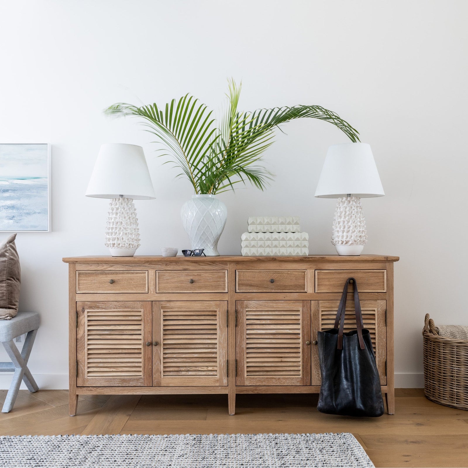 Plantation Louvre Buffet Whitewash Oak 180cm wide x 48cm deep x 85cm high