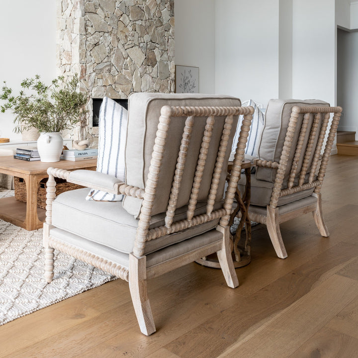 Bobbin Linen And Oak Armchair
