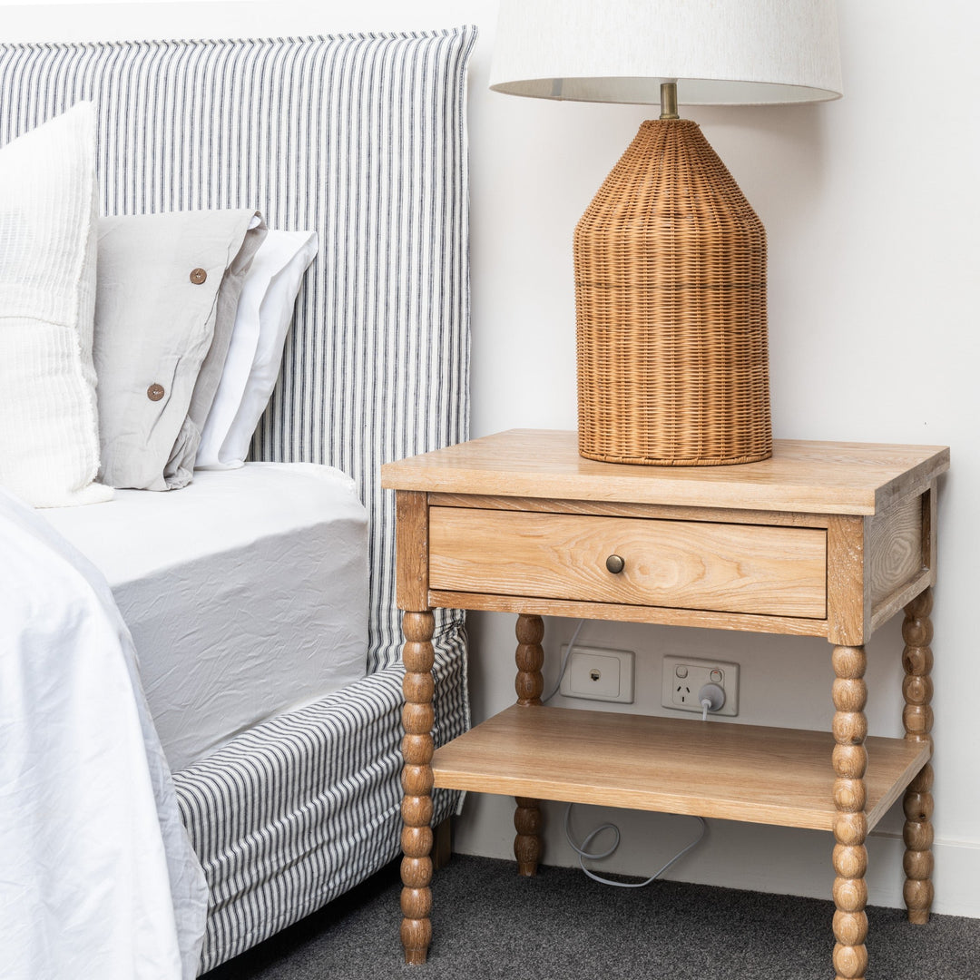 Bobbin Medium Bedside Table Whitewash Oak 65cm wide x 45cm deep x 65cm high