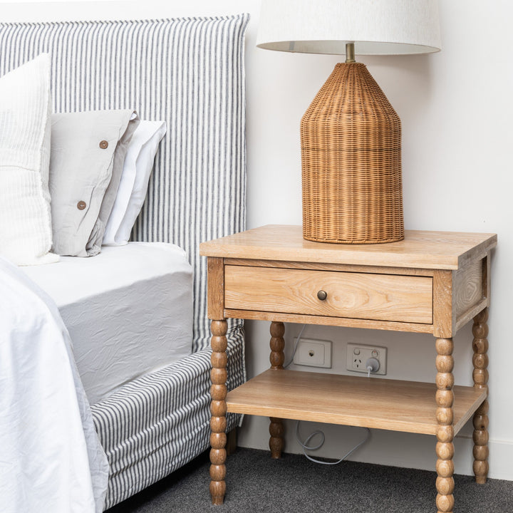 Bobbin Medium Bedside Table Whitewash Oak 65cm wide x 45cm deep x 65cm high